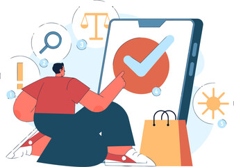 Poster - Man shopping online mobile phone app ecommerce business digital marketing technology internet concept vector art illustration and png 