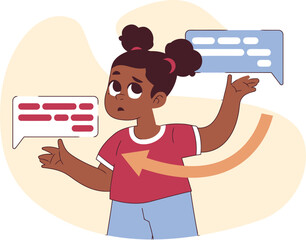 Poster - Illustration girl communication chat message conversation dialogue speech bubble expression confused vector art vector art illustration and png 