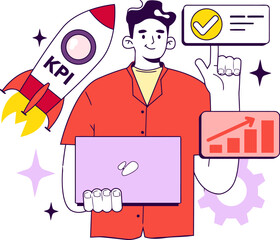 Aufkleber - Kpi performance management business strategy growth success rocket chart analytics dashboard achievement goal vector art illustration and png 