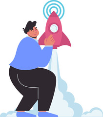 Poster - Man rocket launch startup business innovation technology entrepreneurship success motivation growth strategy idea vector art illustration and png 