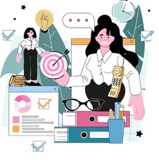 Poster - Business target strategy management marketing planning success teamwork achievement productivity growth idea vector art illustration and png 