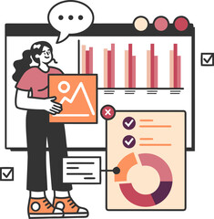Poster - Illustration analysis data chart graph business analytics marketing report presentation design woman art vector art illustration and png 