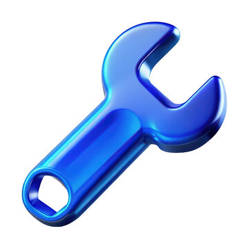 Shiny blue wrench tool icon isolated on transparent background