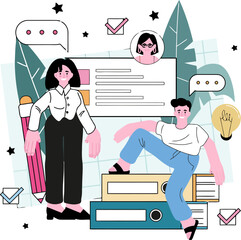Poster - Teamwork collaboration project management communication planning strategy brainstorming business ideas process vector art illustration and png 