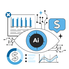 Poster - Ai analysis data analytics artificial intelligence business intelligence financial insights trends graph eye view vector art illustration and png 