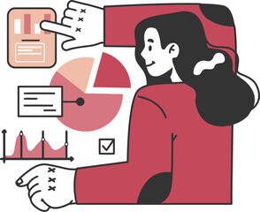Poster - Woman data analysis chart graph business analytics marketing strategy report dashboard presentation insights view vector art illustration and png 