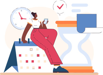 Poster - Woman calendar clock hourglass deadline planning time management schedule organization productivity task 100 vector art illustration and png 