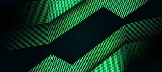 Poster - Dark Green background. Modern line stripes curve abstract presentation background. Luxury paper cut background. 
