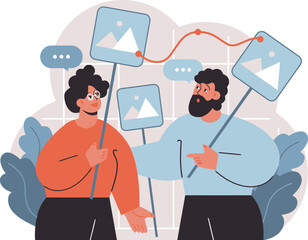Poster - Illustration of business people discussing data analytics and growth with chart and graph images vector art illustration and png 