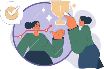 Poster - Achievement success teamwork goal strategy planning business growth progress target winning trophy vector art illustration and png 