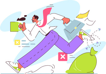 Poster - Running businessman deadline stress rush hour work pressure office job late project urgency cartoon vector art vector art illustration and png 