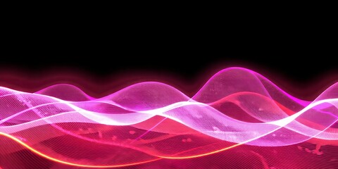 Poster - Abstract pink and white waves with glowing lines against a dark background illustration