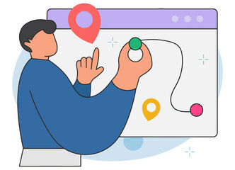 Poster - Illustration planning strategy route location journey destination roadmap travel navigation pinpointing 100 vector art illustration and png sticker