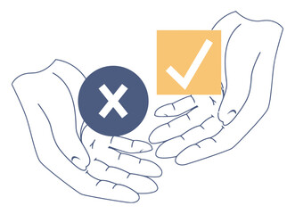 Poster - Choice hands decision approval rejection yes no options selection acceptance agreement comparison 100 vector art illustration and png 