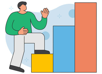 Poster - Man climbing steps progress success growth achievement career development illustration strategy goal target 100 vector art illustration and png 