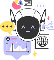 Poster - Ai assistant chatbot robot automation analytics business intelligence technology innovation data analysis vector art illustration and png 