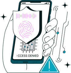 Poster - Security phone access denied fingerprint scanner protection hand mobile privacy safety authentication 100 vector art illustration and png 