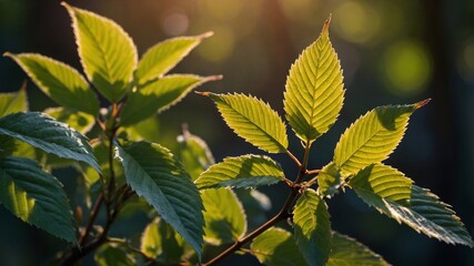 Poster - Sunlight Filtering Through Vibrant Green Leaves in a Serene Natural Setting During the Morning Hours