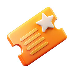 Aufkleber - Bright orange 3d ticket icon with white star and lines isolated on transparent background