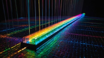 Poster - Colorful Light Spectrum Created by Diffraction Through a Prism on a Dark Surface During a Science Demonstration