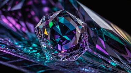 Poster - Colorful Crystal Formation Reflecting Light in Artistic Arrangement During a Creative Design Project in a Studio Setting