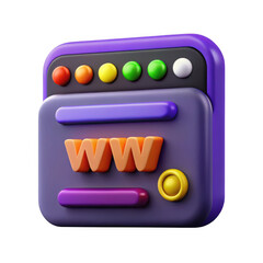 Aufkleber - Stylized 3d browser window with ww text and colorful buttons isolated on transparent background