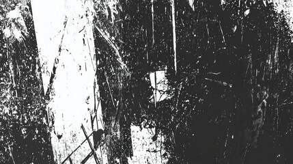 Poster - The artwork features a striking contrast of black and white, emphasizing the texture of tree bark alongside fragmented light filtering through dense foliage in nature