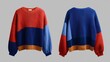 © Lumi_Studio - Flat lay of a color-blocked jumper, front and back views, on clear background, emphasizing bold color transitions and modern design