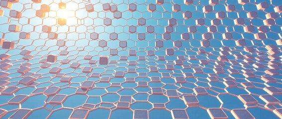 Poster - Abstract rendering of a hexagonal grid with raised blocks against a light blue background