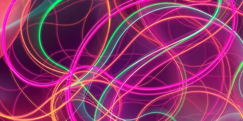 Poster - Abstract background featuring intertwined neon lines in shades of pink green and orange color