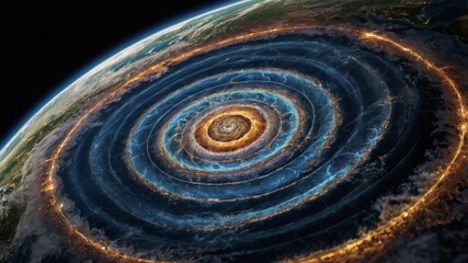 Aufkleber - Spiral Pattern of Light and Energy Radiating From the Earth's Surface in a Cosmic Display Captured From a High Altitude Perspective