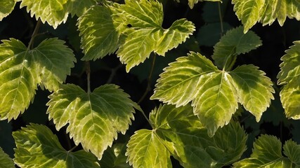 Poster - Vibrant Green Leaves Create a Lush Backdrop in a Serene Outdoor Setting During a Sunny Afternoon in Early Summer