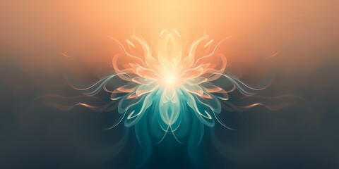 Poster - Abstract floral design with glowing center and flowing lines in gradient background art