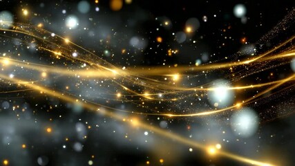 Aufkleber - Elegant golden waves and shimmering particles create a luxurious and dynamic background. Abstract background with golden lines and sparkling highlights symbolizing abundance, success and innovation.