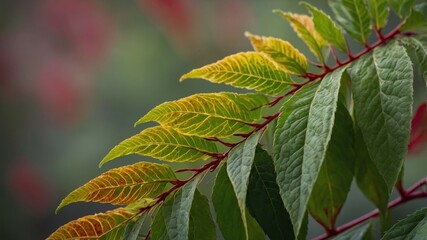 Poster - Vibrant Green and Yellow Leaves Capturing the Transition of Seasons in a Serene Outdoor Setting During Late Afternoon
