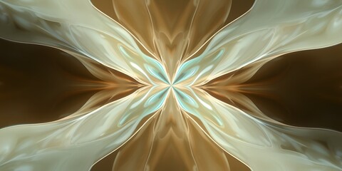 Poster - Abstract symmetrical pattern with beige and light blue hues creating a floral design effect