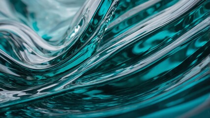 Poster - Flowing Teal Glass Creating Mesmerizing Patterns in a Tranquil Setting, Reflecting Light and Creating Subtle Variations in Hue and Texture