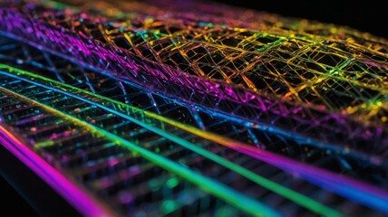 Fototapete - Colorful Geometric Patterns Illuminate the Surface With Vibrant Hues, Showcasing Intricate Designs and Reflections in a Modern Artistic Display