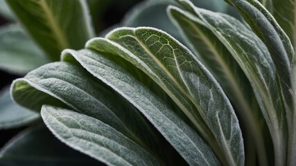Poster - Close-up View of Lush Green Leaves Displaying Intricate Textures and Patterns in Natural Light During a Calm Afternoon in a Garden