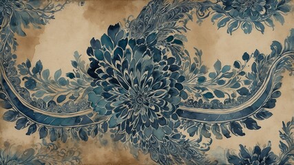 Aufkleber - Beautiful Blue Floral Pattern With Intricate Details on a Light Background Showcasing Artistic Design and Craftsmanship
