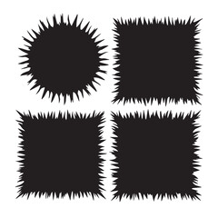Poster - Four black abstract shapes with spiky jagged edges on a white background