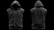 © Lumi_Studio - Isolated images of a sleeveless hoodie, front and back views, on clear background, emphasizing hood design and pocket placement, high-detail rendering