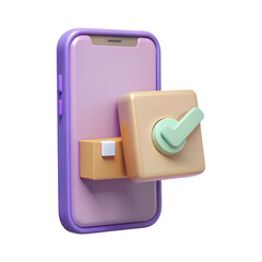 Aufkleber - 3d illustration of a smartphone displaying a package with a checkmark symbolizing successful delivery or order confirmation isolated on transparent background