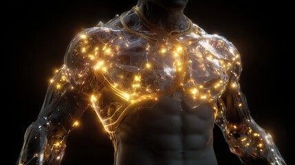 Poster - A man with a glowing torso and chest. Suitable for technology and futuristic concepts