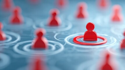 Poster - Business Network Concept with Person Icon and Red Circle on Blue Background Representing Teamwork and Connections