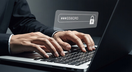 Aufkleber - Person typing password on laptop with padlock icon security concept for data protection online