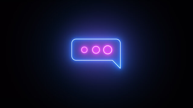 Neon glowing massage typing icon illustration on black background. Neon speech bubble in bright neon light illustration.	