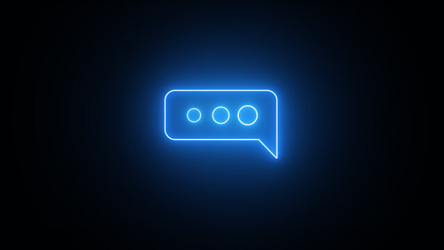Neon glowing massage typing icon illustration on black background. Neon speech bubble in bright neon light illustration.	