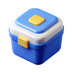 Aufkleber - 3d rendered blue and white lunch box with yellow accents isolated on transparent background