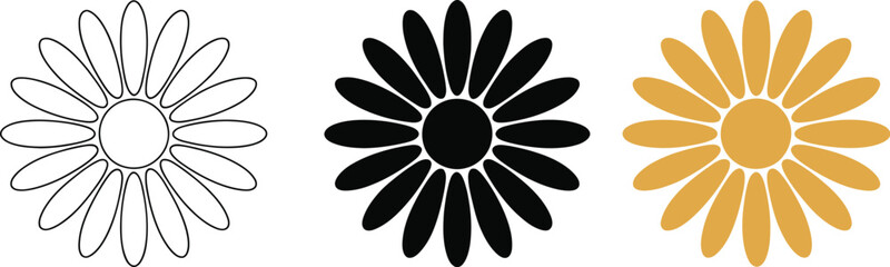 Poster - Daisy flower vector illustration in outline black and gold for graphic design and decoration element editable vector illustration with png format